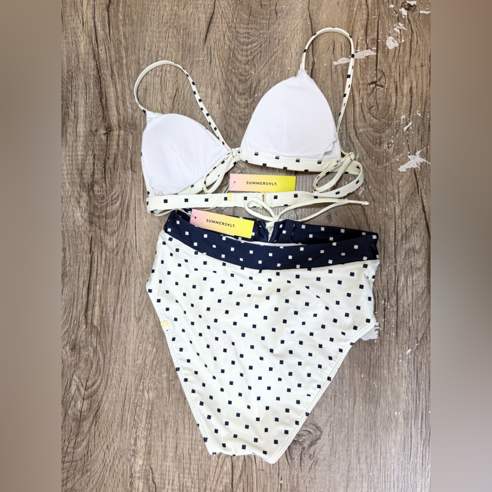 Summersalt The Lace-Up High Leg High Rise Bikini Bottom Square Dot in White Sand - Picture 3 of 6